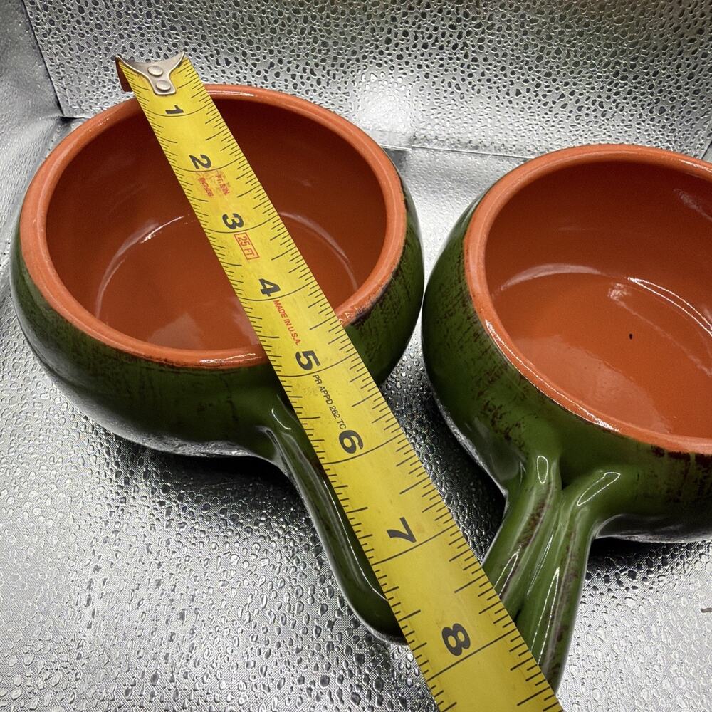 2 Italian De Silva Terracotta Ceramic Green Soup Casserole Bowls Serving Dishes - Picture 8 of 9